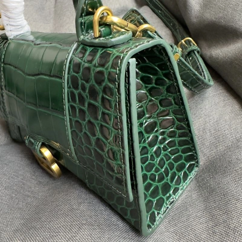 Balenciaga XS Hourglass Crocodile Bag - Dark Green with Gold Buckle Unisex 69996