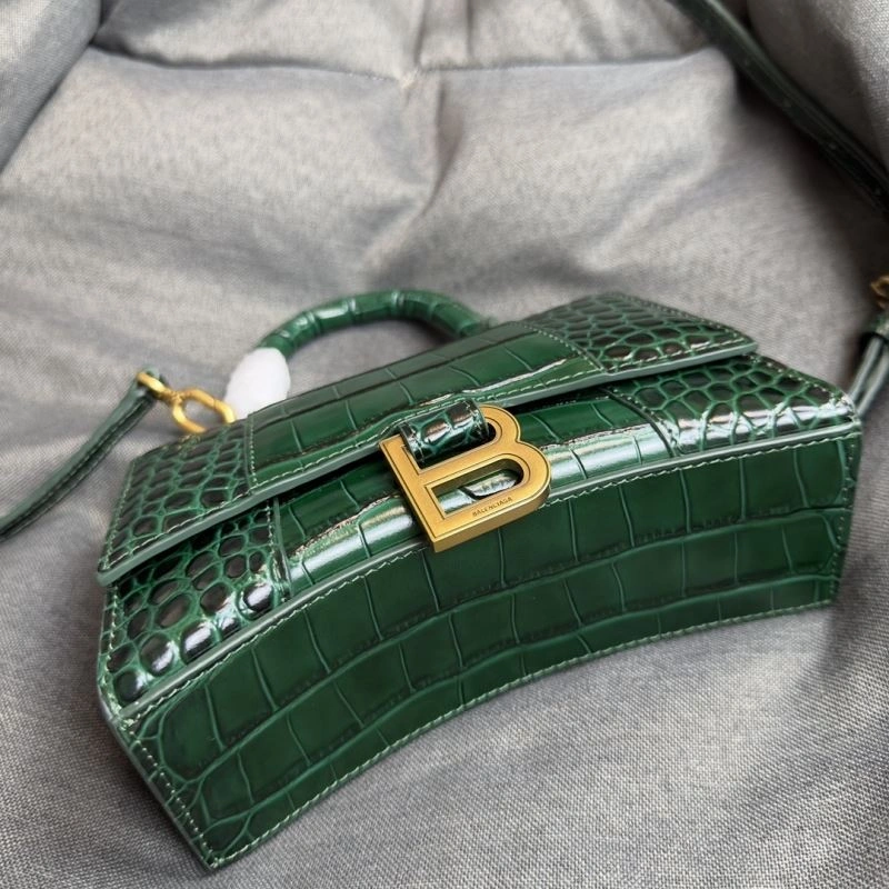 Balenciaga XS Hourglass Crocodile Bag - Dark Green with Gold Buckle Unisex 69996
