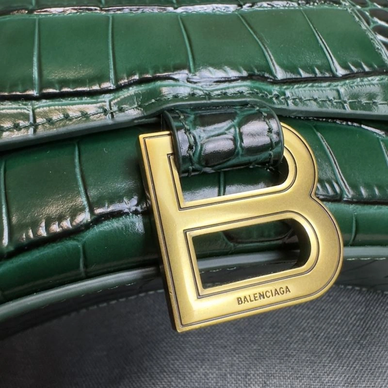 Balenciaga XS Hourglass Crocodile Bag - Dark Green with Gold Buckle Unisex 69996