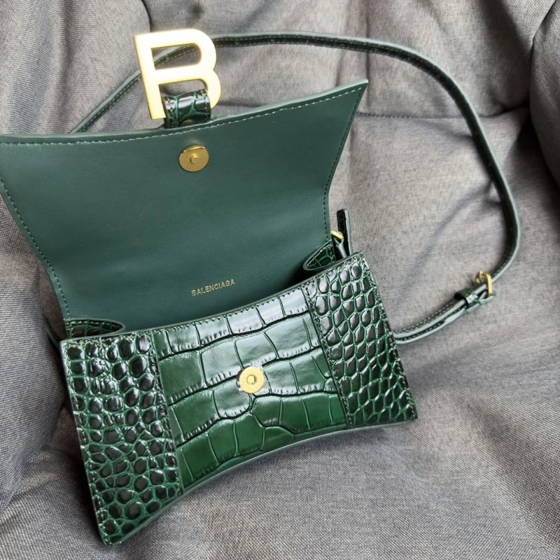 Balenciaga XS Hourglass Crocodile Bag - Dark Green with Gold Buckle Unisex 69996