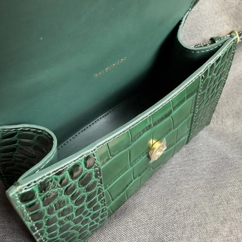 Balenciaga XS Hourglass Crocodile Bag - Dark Green with Gold Buckle Unisex 69996