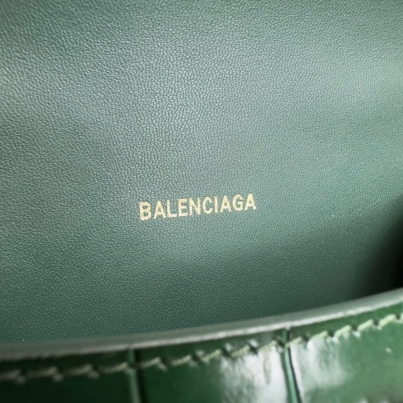 Balenciaga XS Hourglass Crocodile Bag - Dark Green with Gold Buckle Unisex 69996