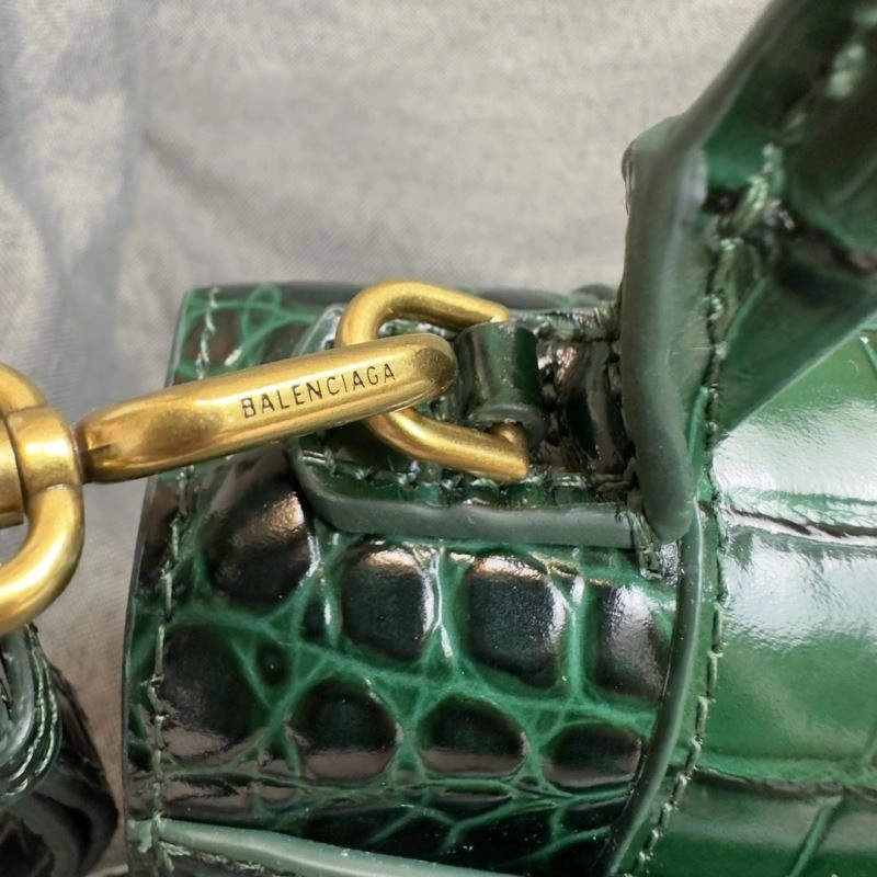 Balenciaga XS Hourglass Crocodile Bag - Dark Green with Gold Buckle Unisex 69996