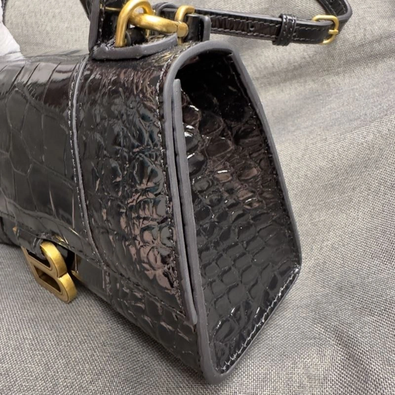 TimelessDesign Balenciaga XS Hourglass Crocodile Bag in Black Gold 70008