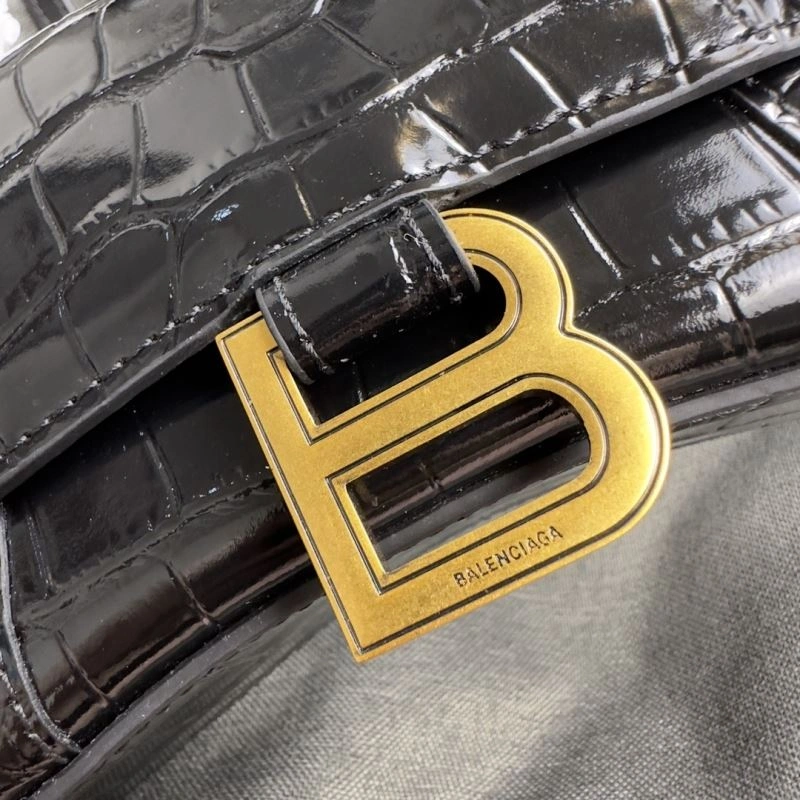 TimelessDesign Balenciaga XS Hourglass Crocodile Bag in Black Gold 70008