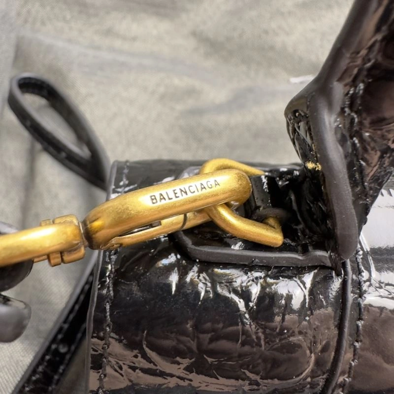 TimelessDesign Balenciaga XS Hourglass Crocodile Bag in Black Gold 70008