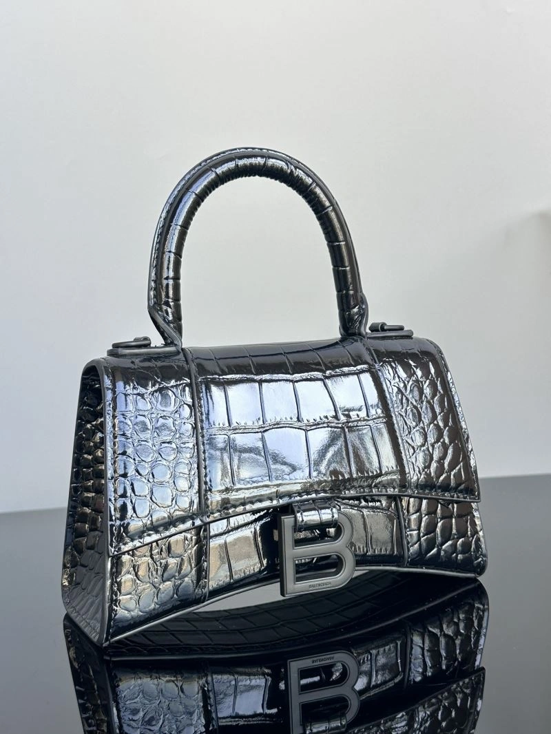 Soft Balenciaga XS Hourglass Crocodile Pattern Leather Bag in Black 72652