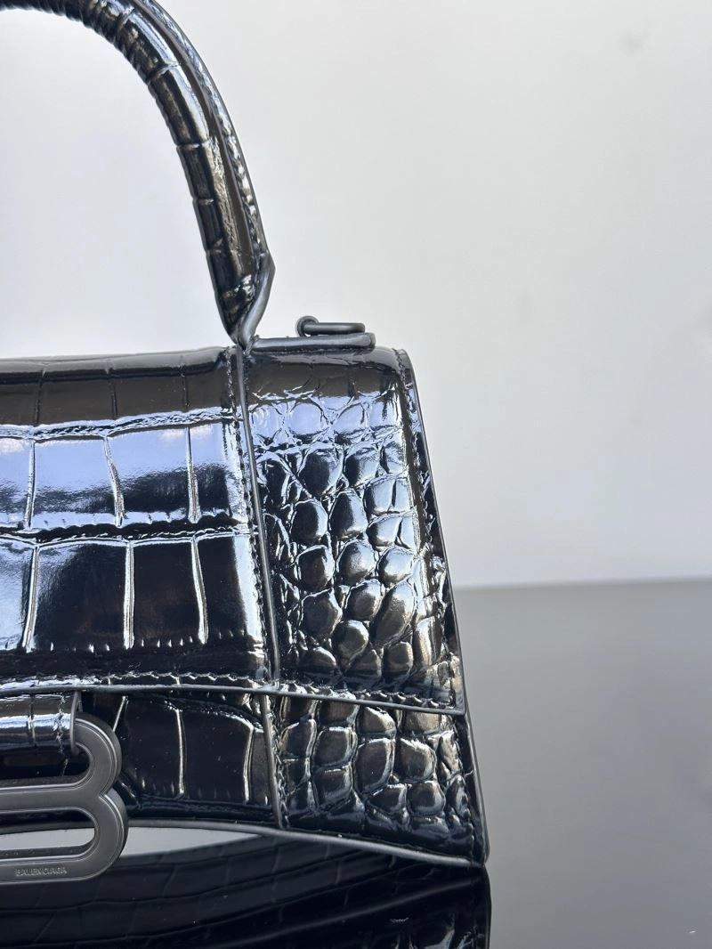 Soft Balenciaga XS Hourglass Crocodile Pattern Leather Bag in Black 72652