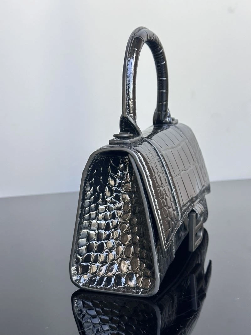 Soft Balenciaga XS Hourglass Crocodile Pattern Leather Bag in Black 72652