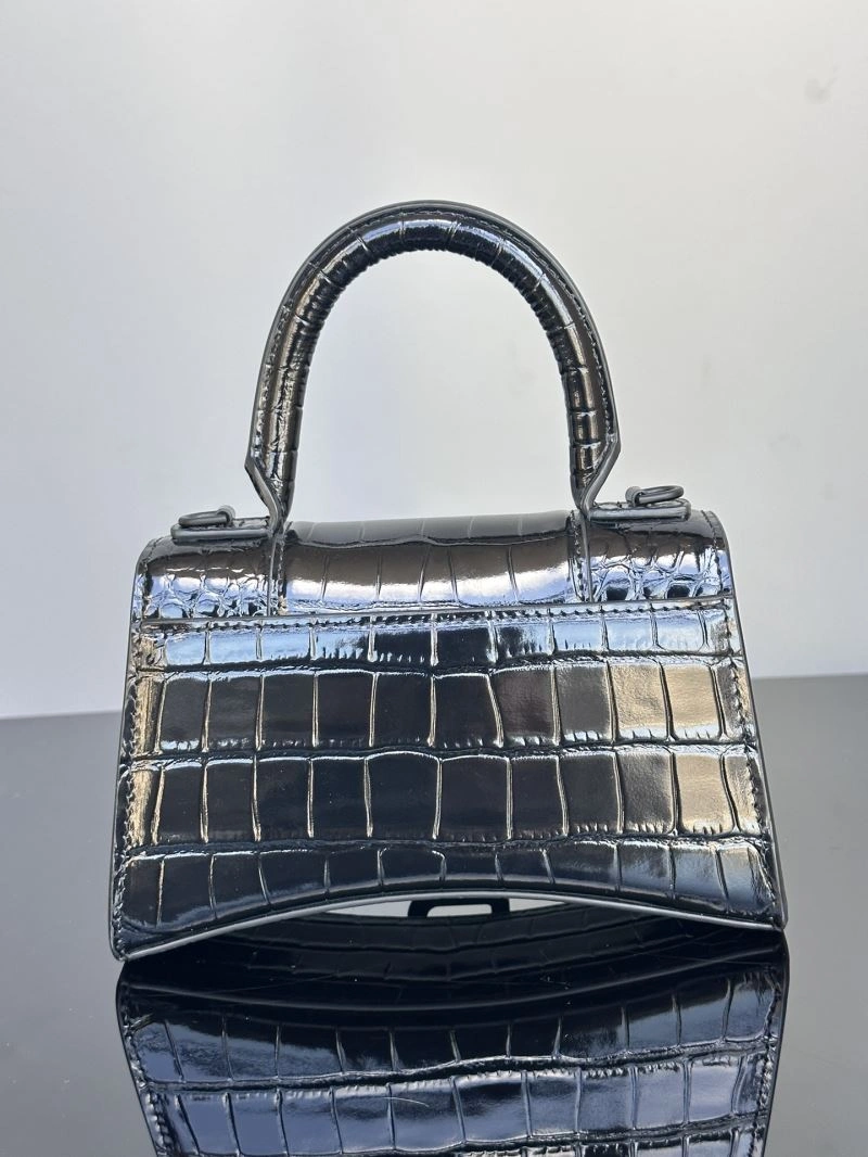 Soft Balenciaga XS Hourglass Crocodile Pattern Leather Bag in Black 72652