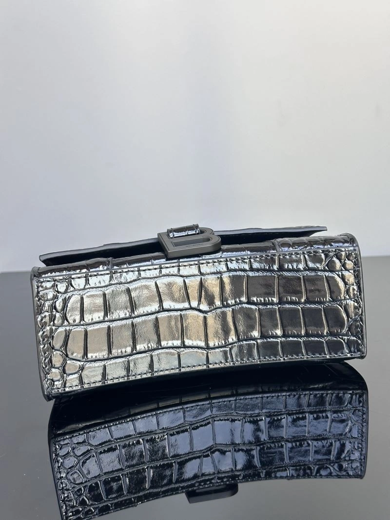 Soft Balenciaga XS Hourglass Crocodile Pattern Leather Bag in Black 72652