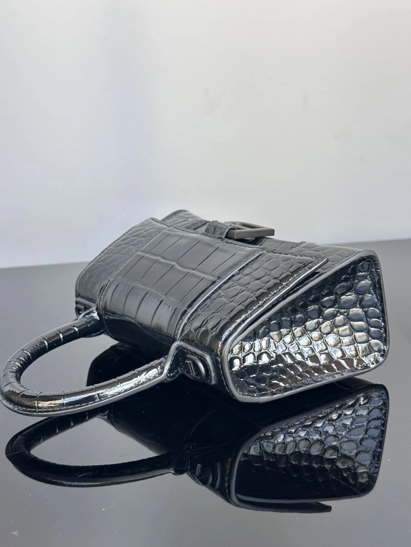 Soft Balenciaga XS Hourglass Crocodile Pattern Leather Bag in Black 72652
