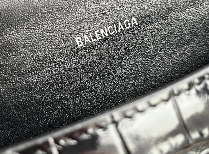 Soft Balenciaga XS Hourglass Crocodile Pattern Leather Bag in Black 72652