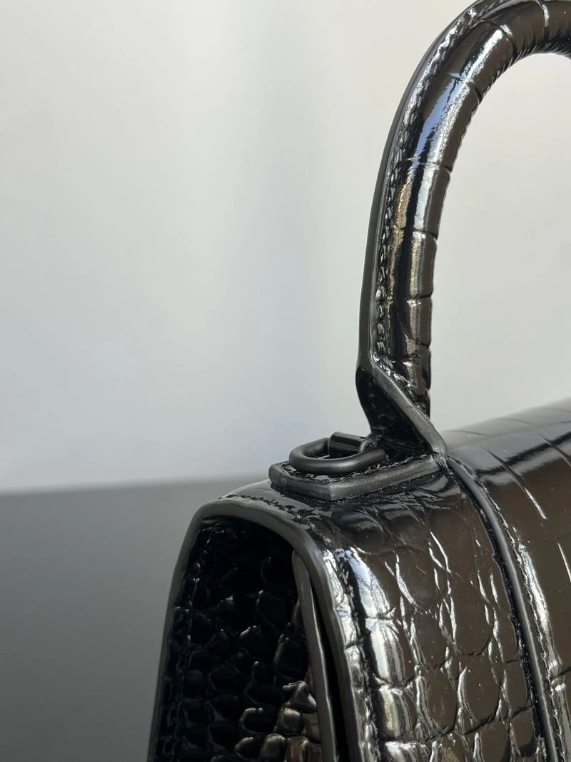 Soft Balenciaga XS Hourglass Crocodile Pattern Leather Bag in Black 72652