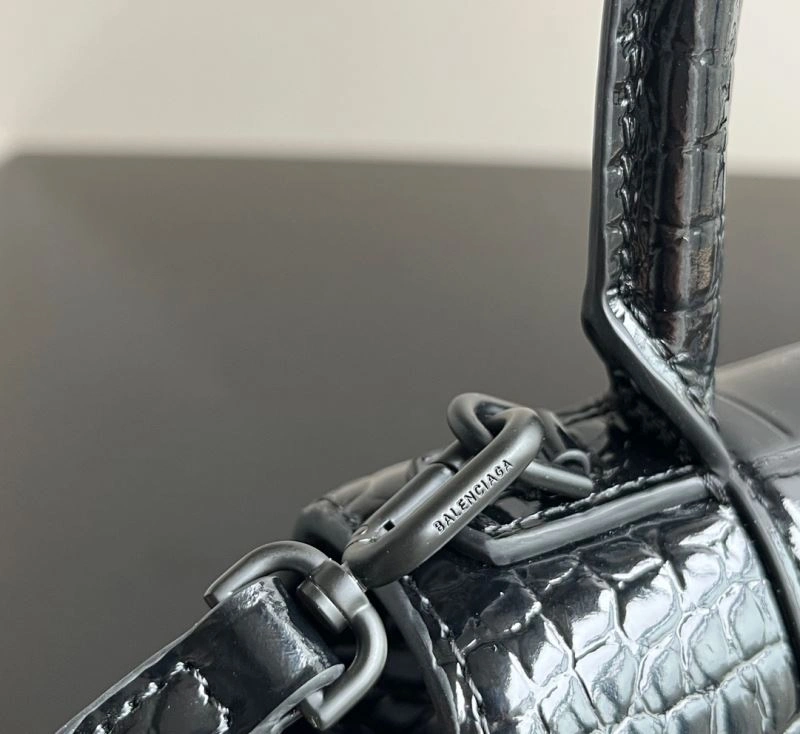 Soft Balenciaga XS Hourglass Crocodile Pattern Leather Bag in Black 72652