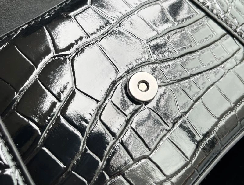 Soft Balenciaga XS Hourglass Crocodile Pattern Leather Bag in Black 72652