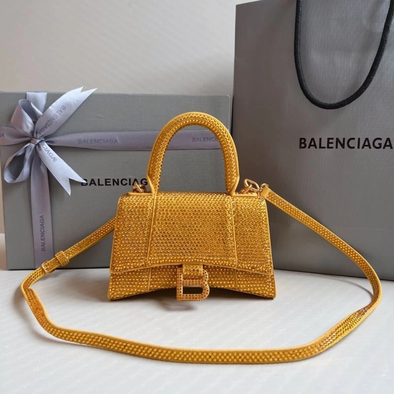 Minimalist Balenciaga XS Hourglass Studded Gold Bag with Lambskin Interior 70056
