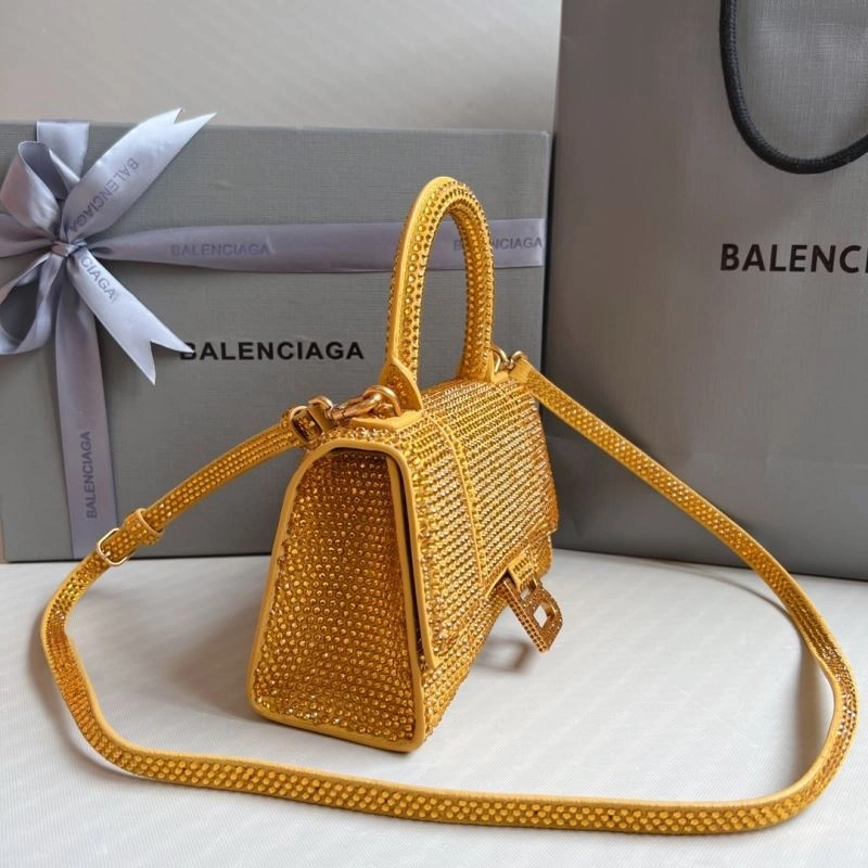 Minimalist Balenciaga XS Hourglass Studded Gold Bag with Lambskin Interior 70056