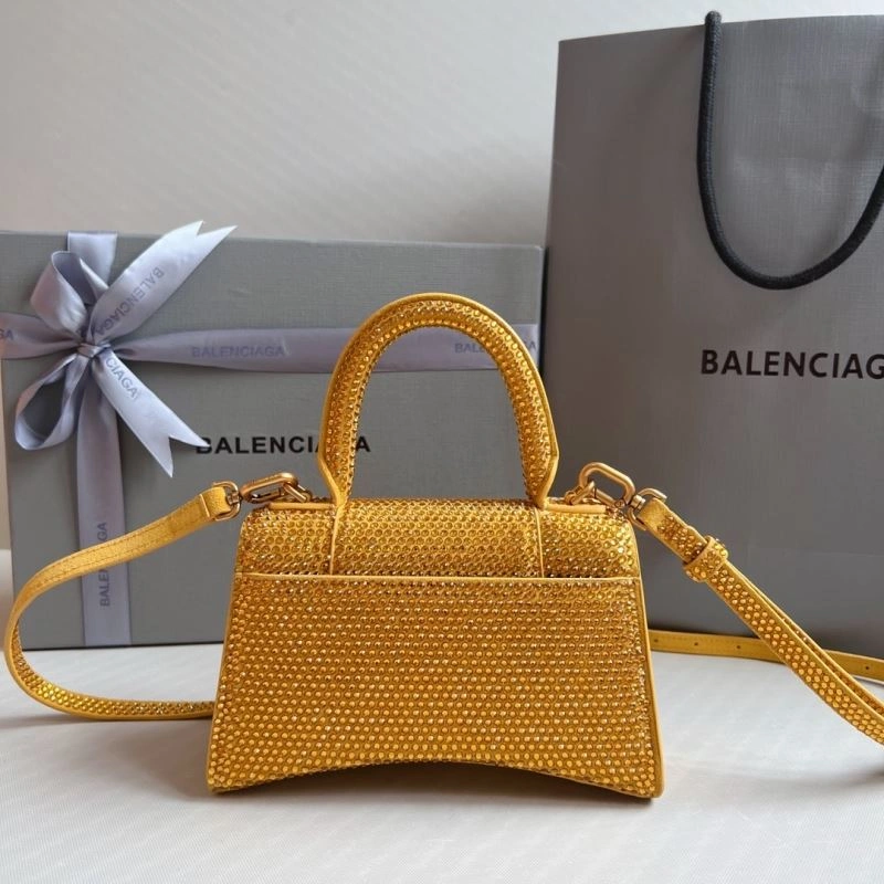 Minimalist Balenciaga XS Hourglass Studded Gold Bag with Lambskin Interior 70056