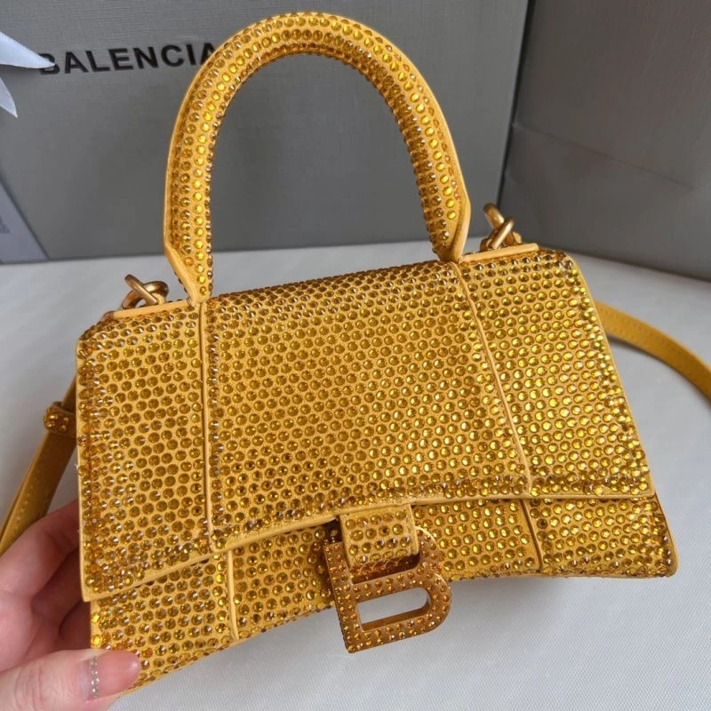 Minimalist Balenciaga XS Hourglass Studded Gold Bag with Lambskin Interior 70056