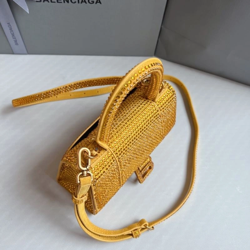 Minimalist Balenciaga XS Hourglass Studded Gold Bag with Lambskin Interior 70056
