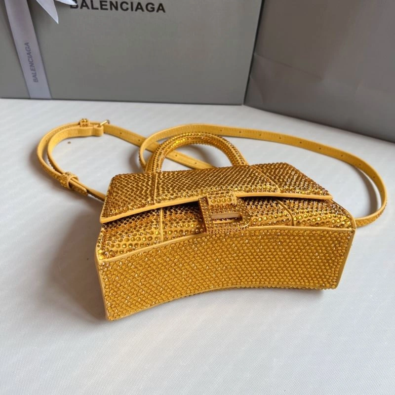 Minimalist Balenciaga XS Hourglass Studded Gold Bag with Lambskin Interior 70056