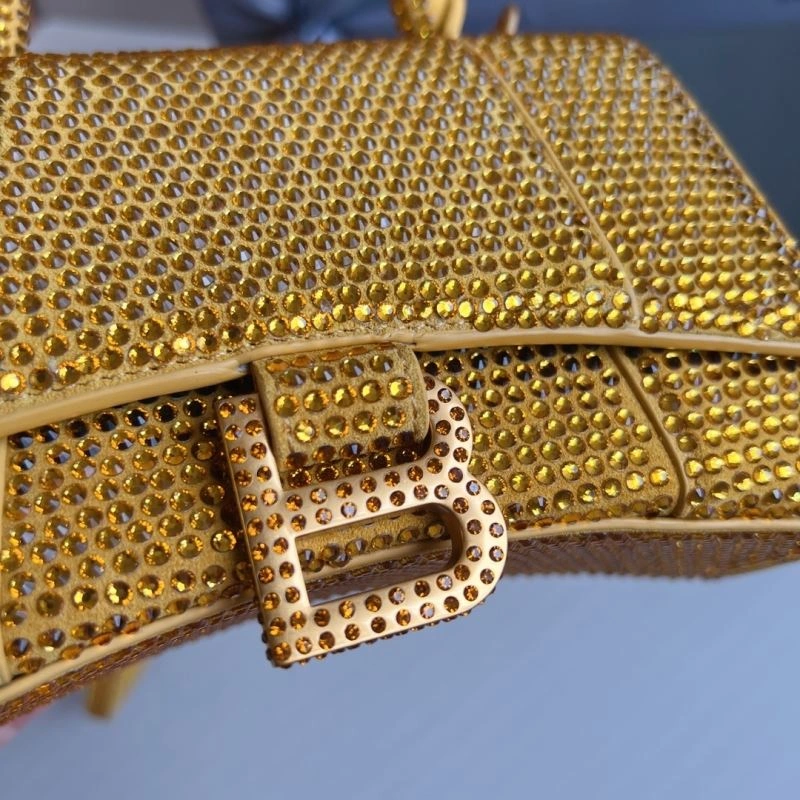 Minimalist Balenciaga XS Hourglass Studded Gold Bag with Lambskin Interior 70056