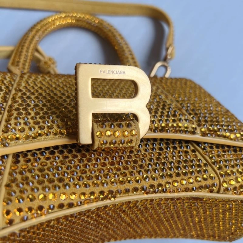 Minimalist Balenciaga XS Hourglass Studded Gold Bag with Lambskin Interior 70056