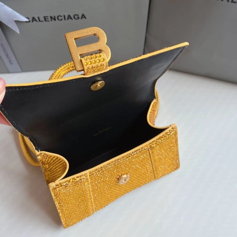 Minimalist Balenciaga XS Hourglass Studded Gold Bag with Lambskin Interior 70056