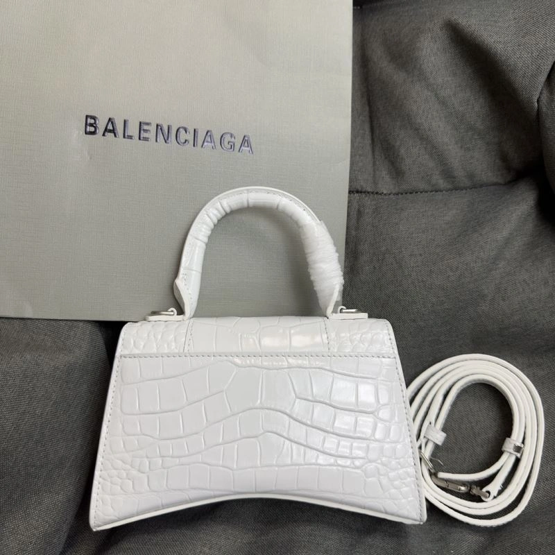 Balenciaga XS Hourglass White Crocodile Bag with Silver Buckle TimelessDesign 69979