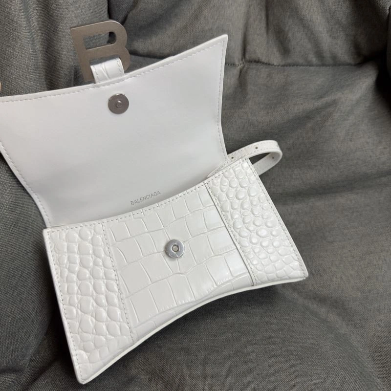 Balenciaga XS Hourglass White Crocodile Bag with Silver Buckle TimelessDesign 69979