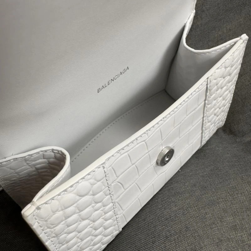 Balenciaga XS Hourglass White Crocodile Bag with Silver Buckle TimelessDesign 69979