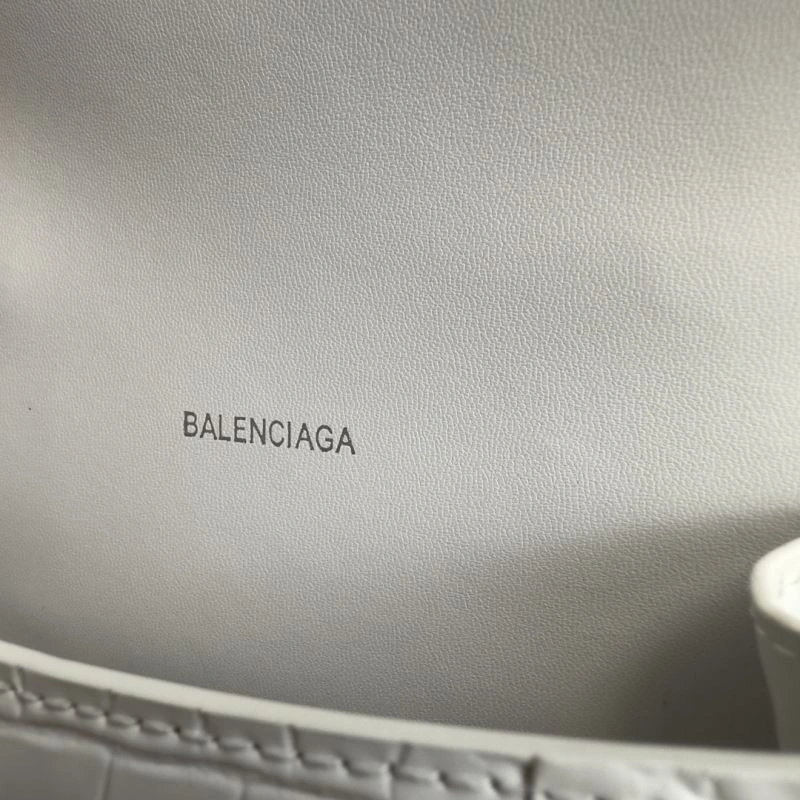 Balenciaga XS Hourglass White Crocodile Bag with Silver Buckle TimelessDesign 69979