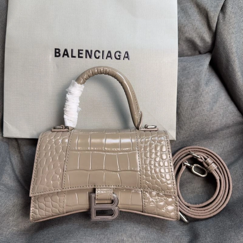 Timeless Balenciaga XS Khaki Crocodile Hourglass Bag with Silver Buckle 69998