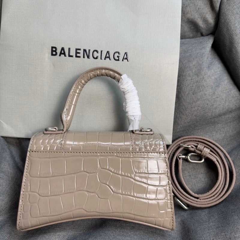 Timeless Balenciaga XS Khaki Crocodile Hourglass Bag with Silver Buckle 69998