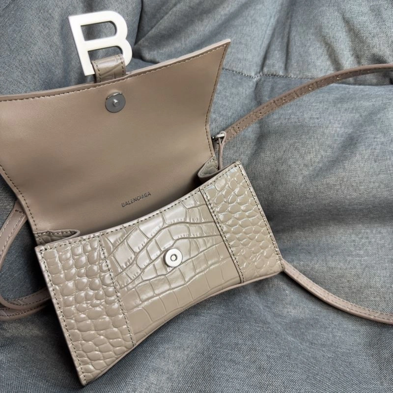 Timeless Balenciaga XS Khaki Crocodile Hourglass Bag with Silver Buckle 69998