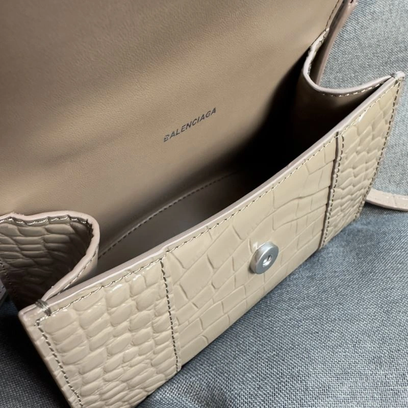 Timeless Balenciaga XS Khaki Crocodile Hourglass Bag with Silver Buckle 69998