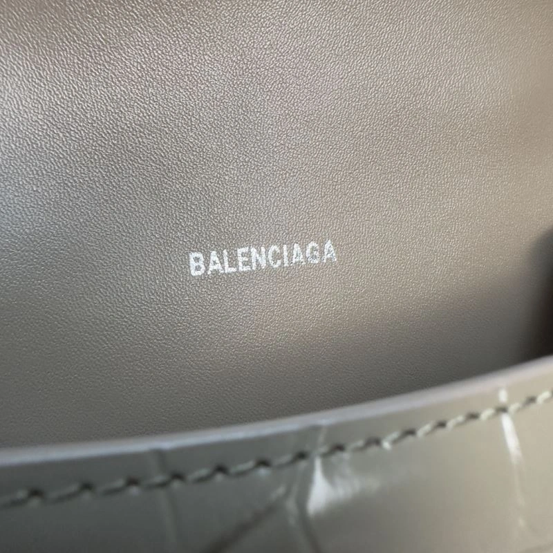 Timeless Balenciaga XS Khaki Crocodile Hourglass Bag with Silver Buckle 69998