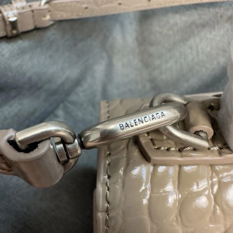 Timeless Balenciaga XS Khaki Crocodile Hourglass Bag with Silver Buckle 69998
