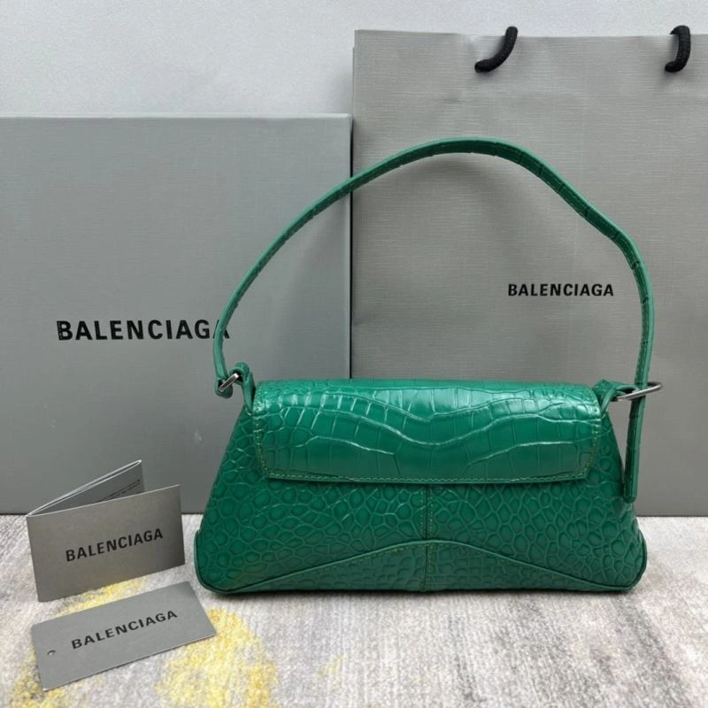 Balenciaga XX Crocodile Green Underarm Bag with Lambskin Lining Effortless 78334