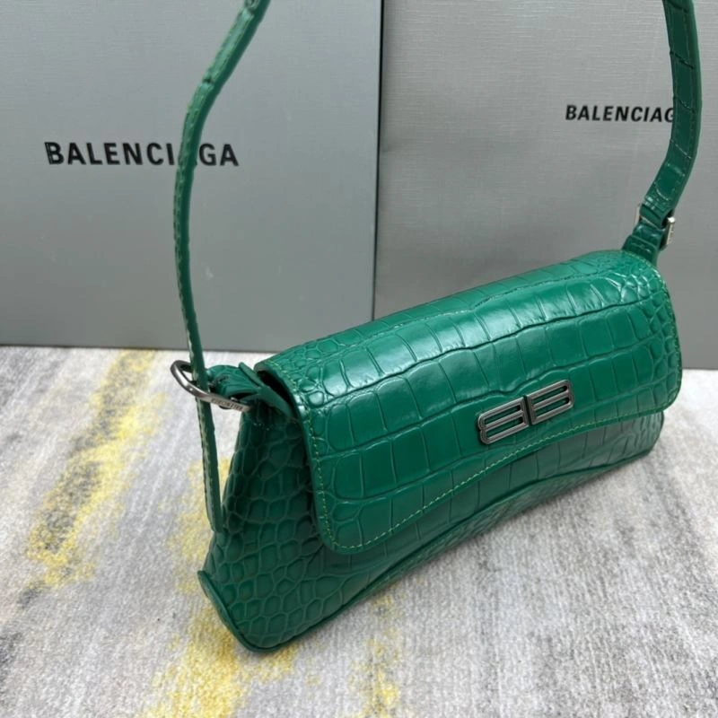 Balenciaga XX Crocodile Green Underarm Bag with Lambskin Lining Effortless 78334