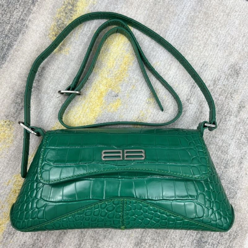 Balenciaga XX Crocodile Green Underarm Bag with Lambskin Lining Effortless 78334