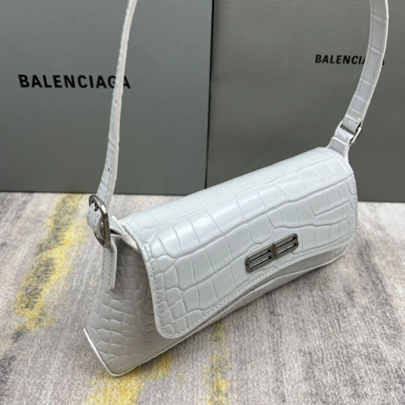Trendsetting Balenciaga XX Crocodile White Lambskin Underarm Bag 78331