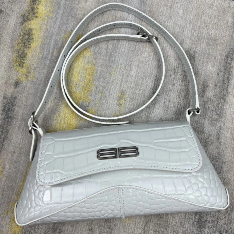Trendsetting Balenciaga XX Crocodile White Lambskin Underarm Bag 78331