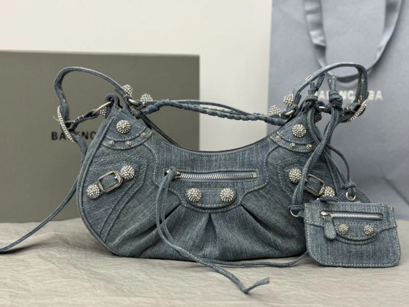TimelessDesign Balenciaga Y2K Bling Denim Motorcycle Bag with Mirror Pouch 66916
