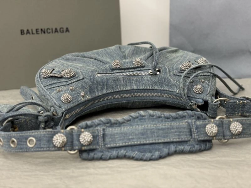TimelessDesign Balenciaga Y2K Bling Denim Motorcycle Bag with Mirror Pouch 66916