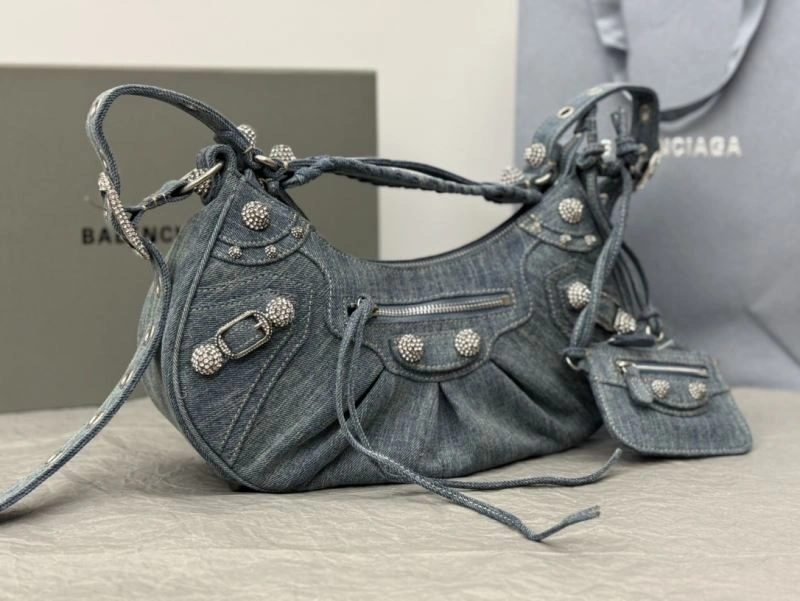 TimelessDesign Balenciaga Y2K Bling Denim Motorcycle Bag with Mirror Pouch 66916