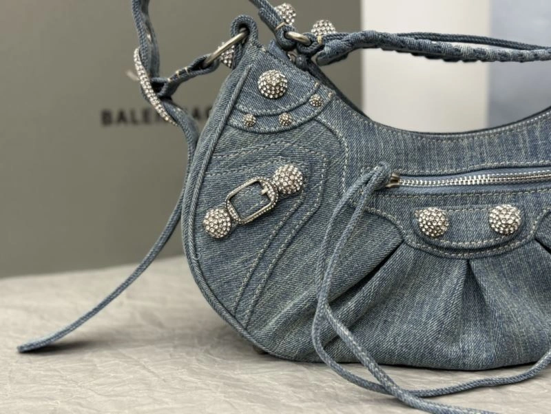 TimelessDesign Balenciaga Y2K Bling Denim Motorcycle Bag with Mirror Pouch 66916