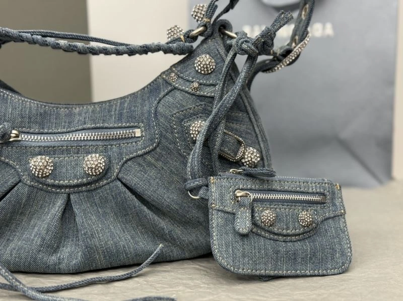 TimelessDesign Balenciaga Y2K Bling Denim Motorcycle Bag with Mirror Pouch 66916