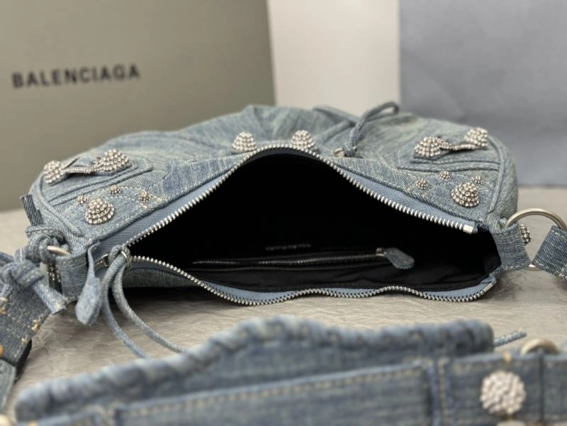 TimelessDesign Balenciaga Y2K Bling Denim Motorcycle Bag with Mirror Pouch 66916
